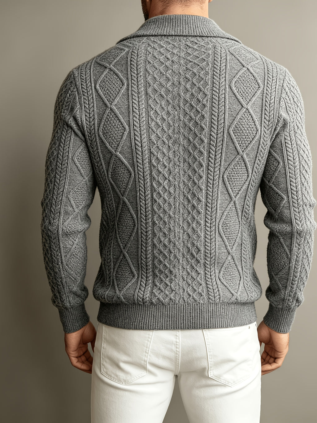 Spread Collar Cable Knit Sweater with Full Zip