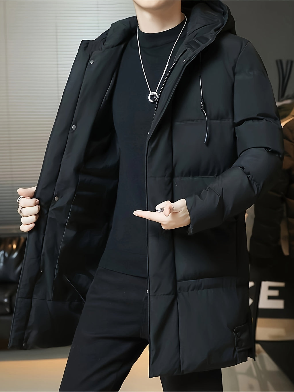 Hooded Winter Coat with Longline Quilting