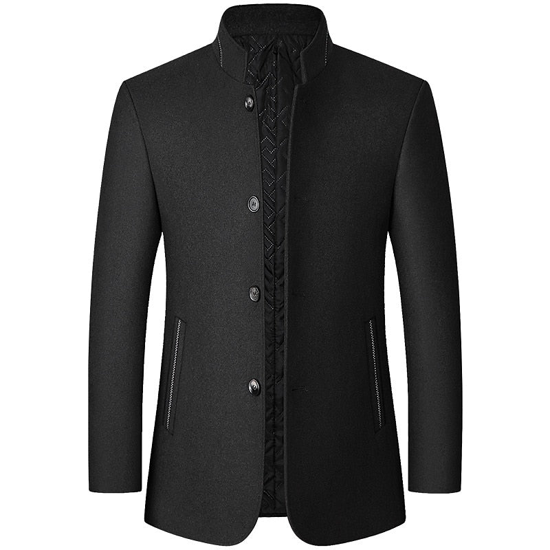 Black mandarin Collar Jacket for Men with Button Front