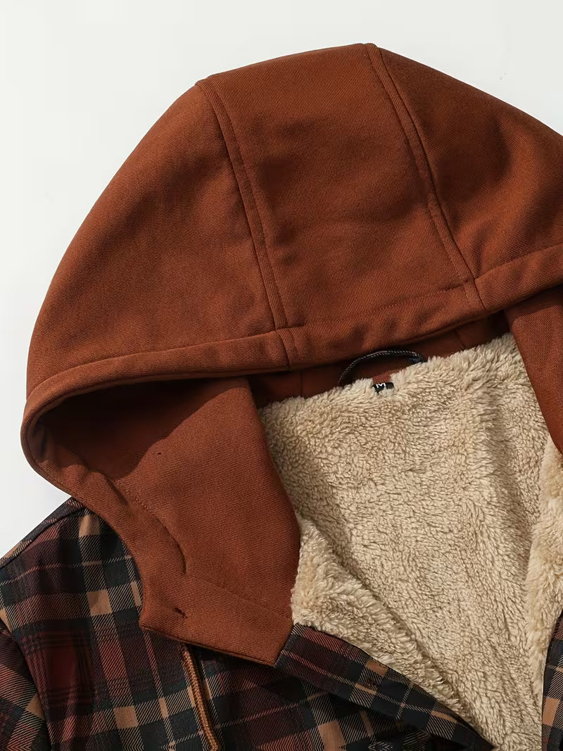 Red Hooded Flannel Shirt Jacket for men, view 4