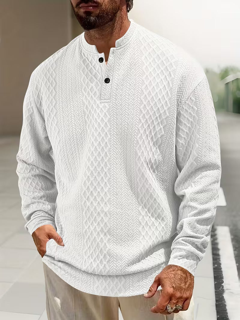 Mens henley sweater in White, front view