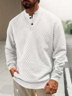 Mens henley sweater in White, front view