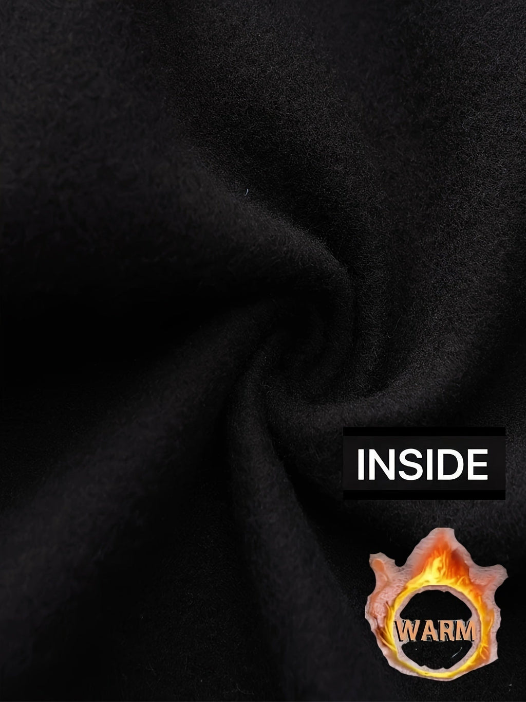 Mens zip up hoodie, close-up of the brushed fleece inside the black body
