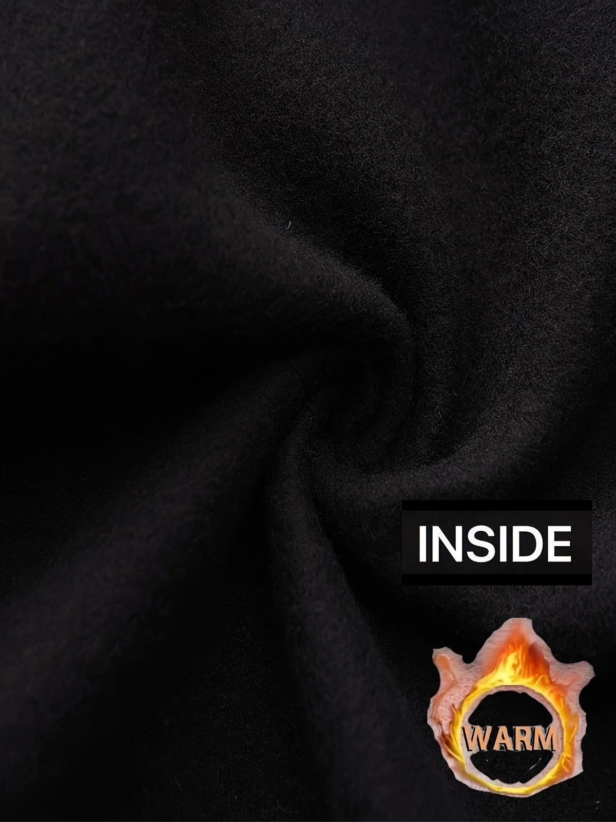 Mens zip up hoodie, close-up of the brushed fleece inside the black body