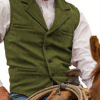 Green herringbone Suit Vest for Men with Button Front