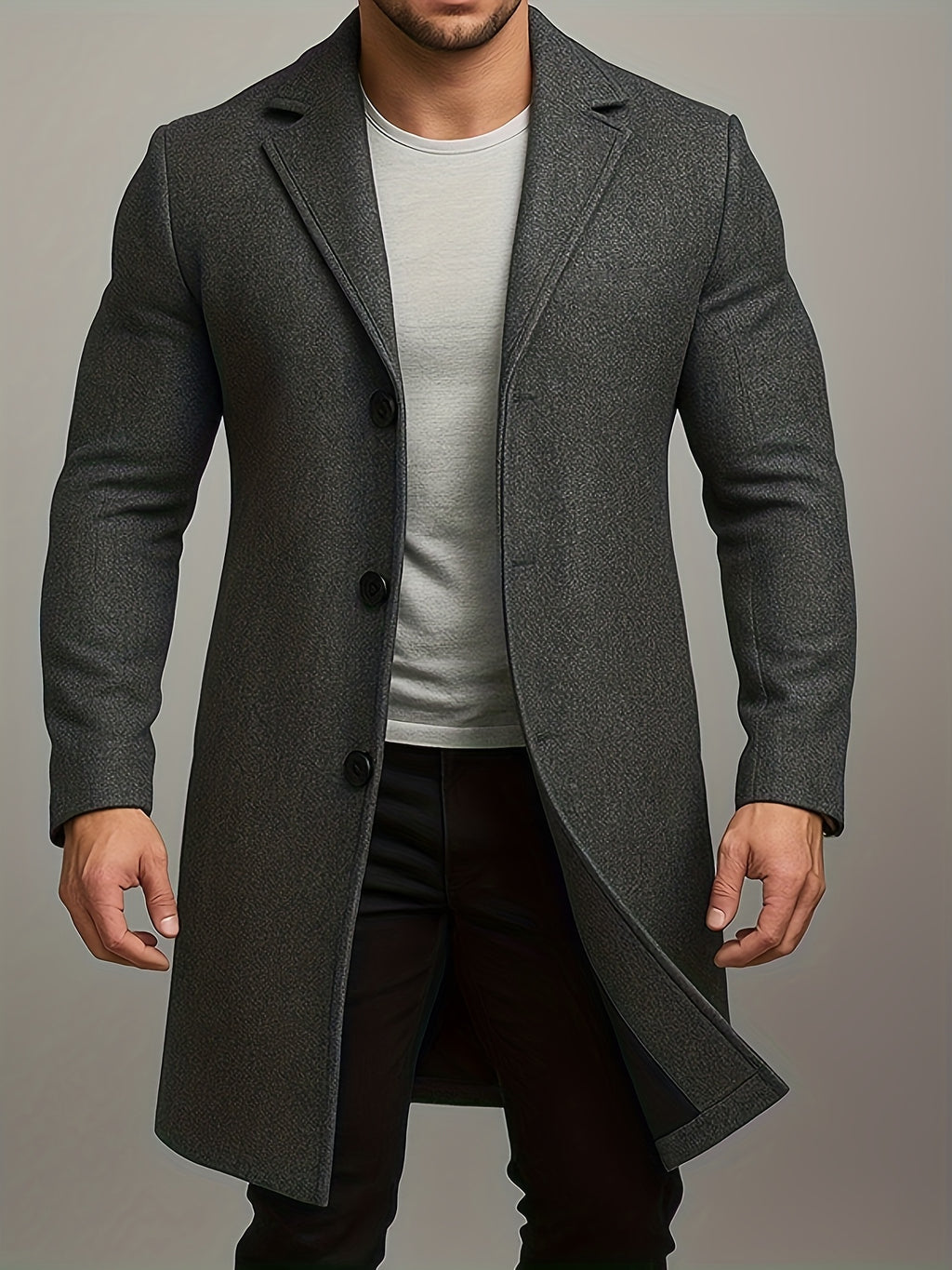 Three Button Overcoat with Notch Lapel