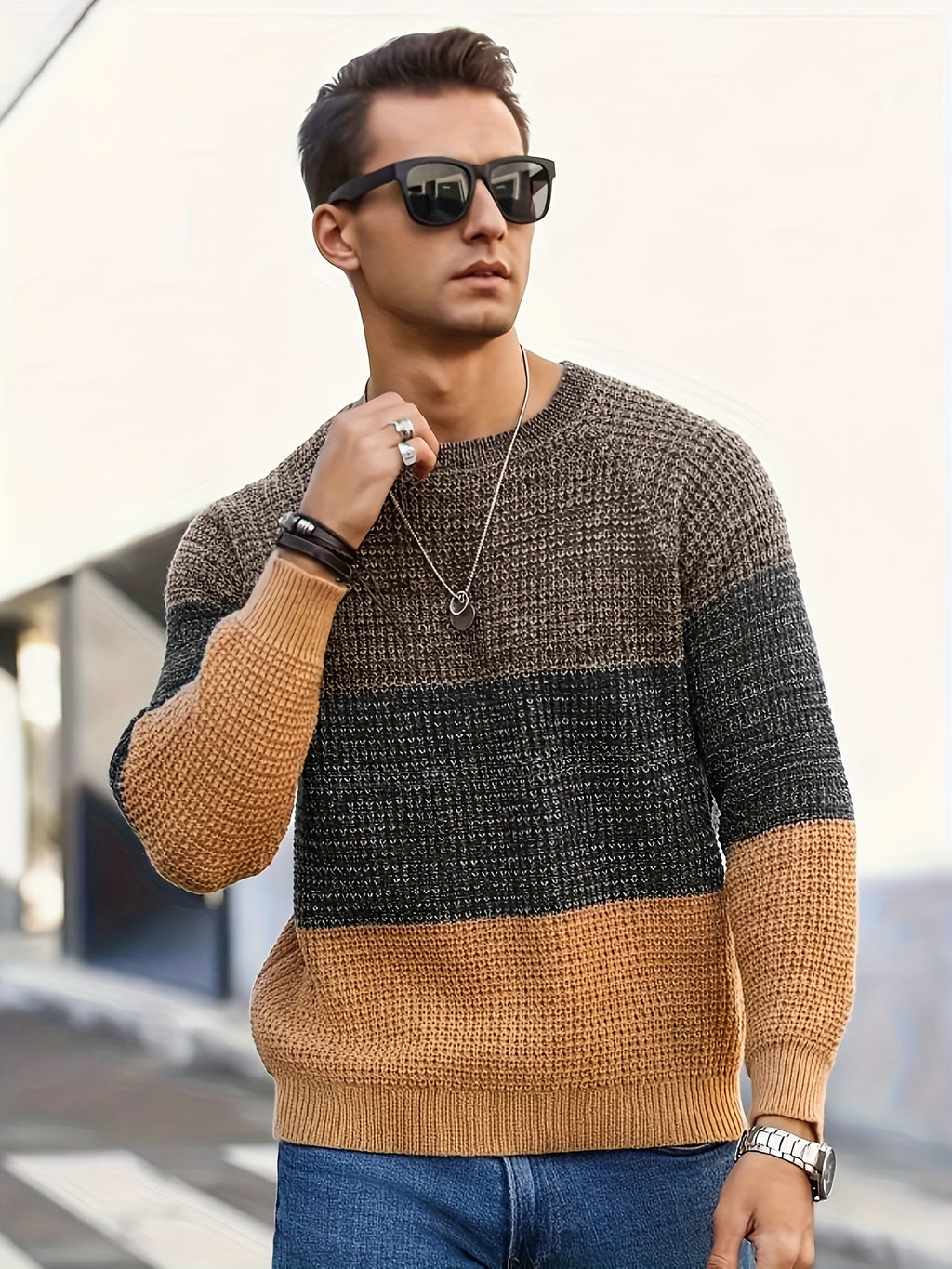 Color Block Crewneck Sweater