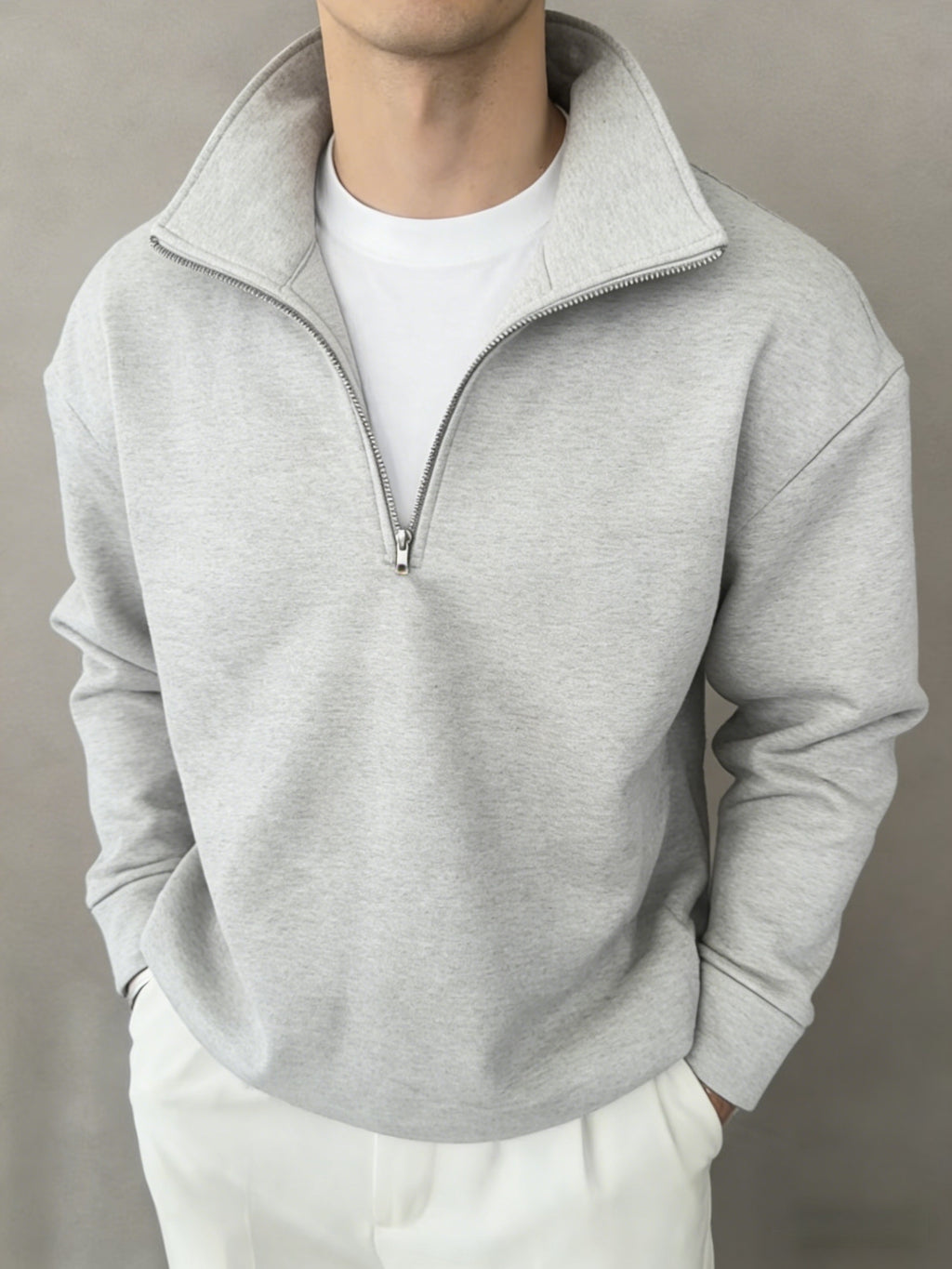 Fleece Quarter Zip Pullover with Stand Collar