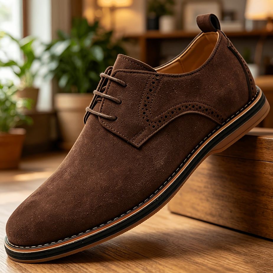 Brogue Detail Derby Shoes for Men in Soft Suede
