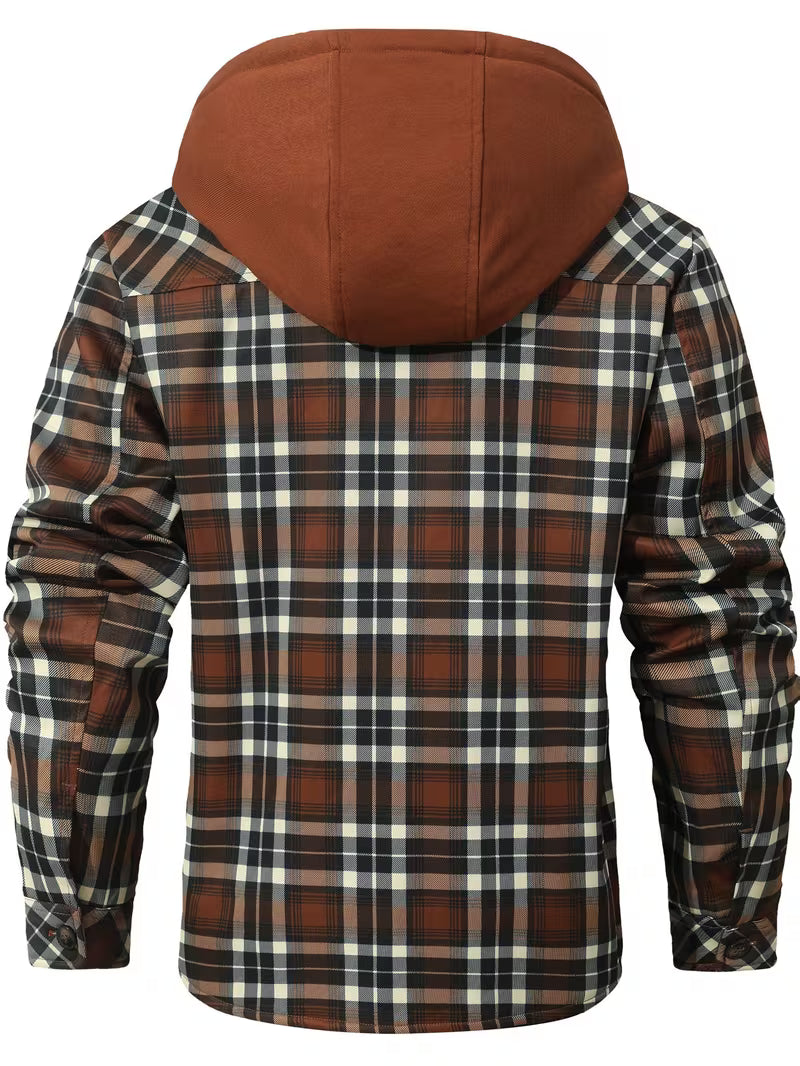 Brown Hooded Flannel Shirt Jacket for men, view 12