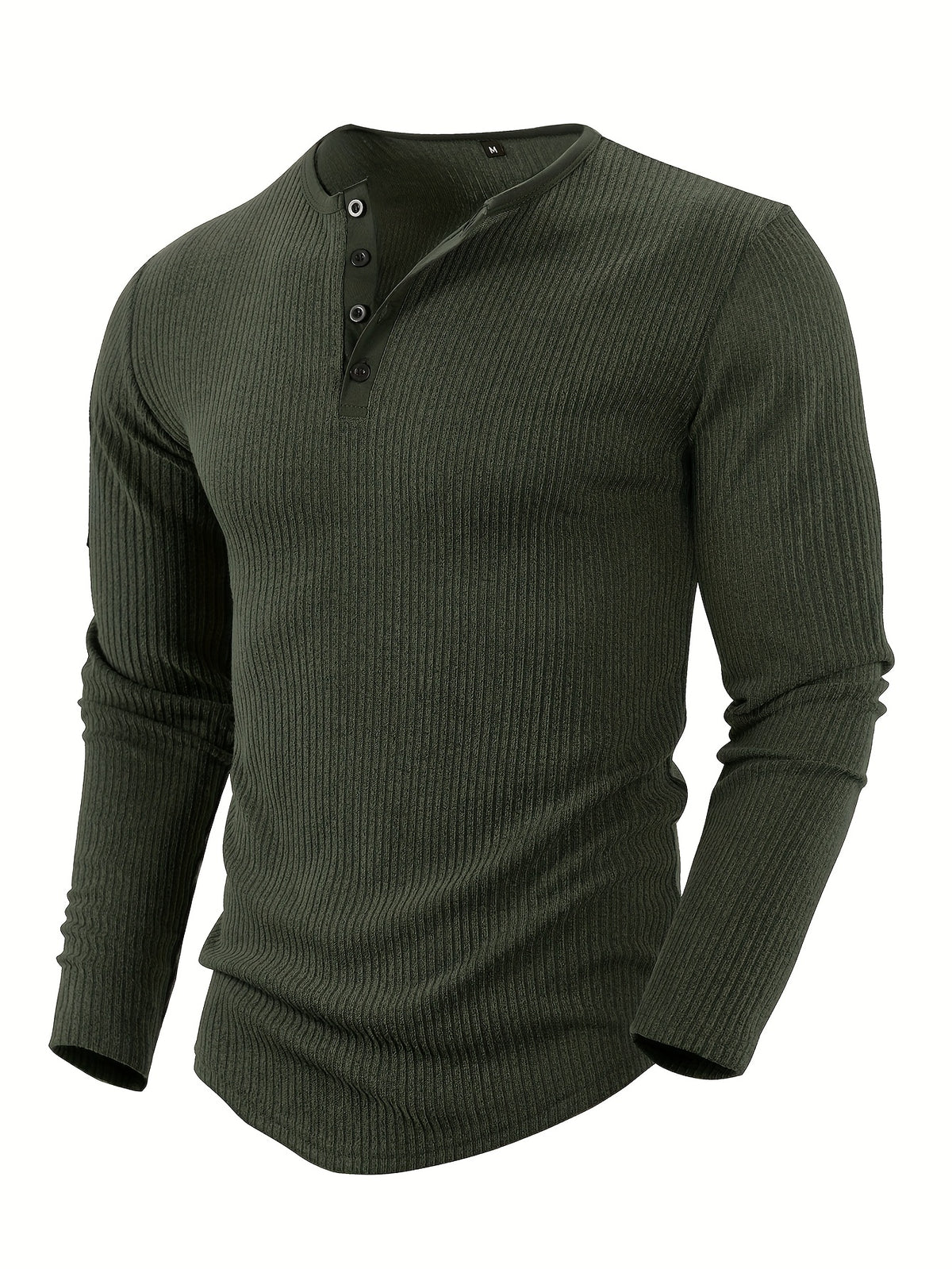 Ribbed Knit Henley Shirt with Button Placket