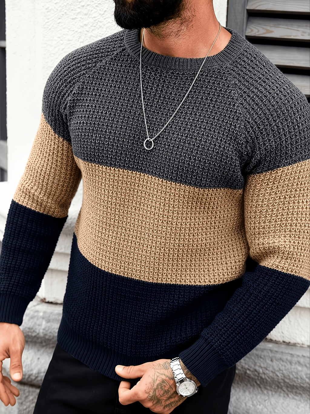 Color Block Crewneck Sweater