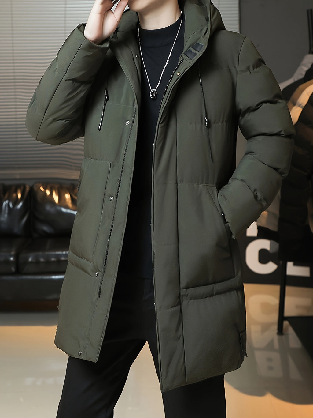 Hooded Winter Coat with Longline Quilting