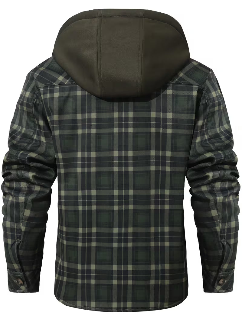 Green Hooded Flannel Shirt Jacket for men, view 17