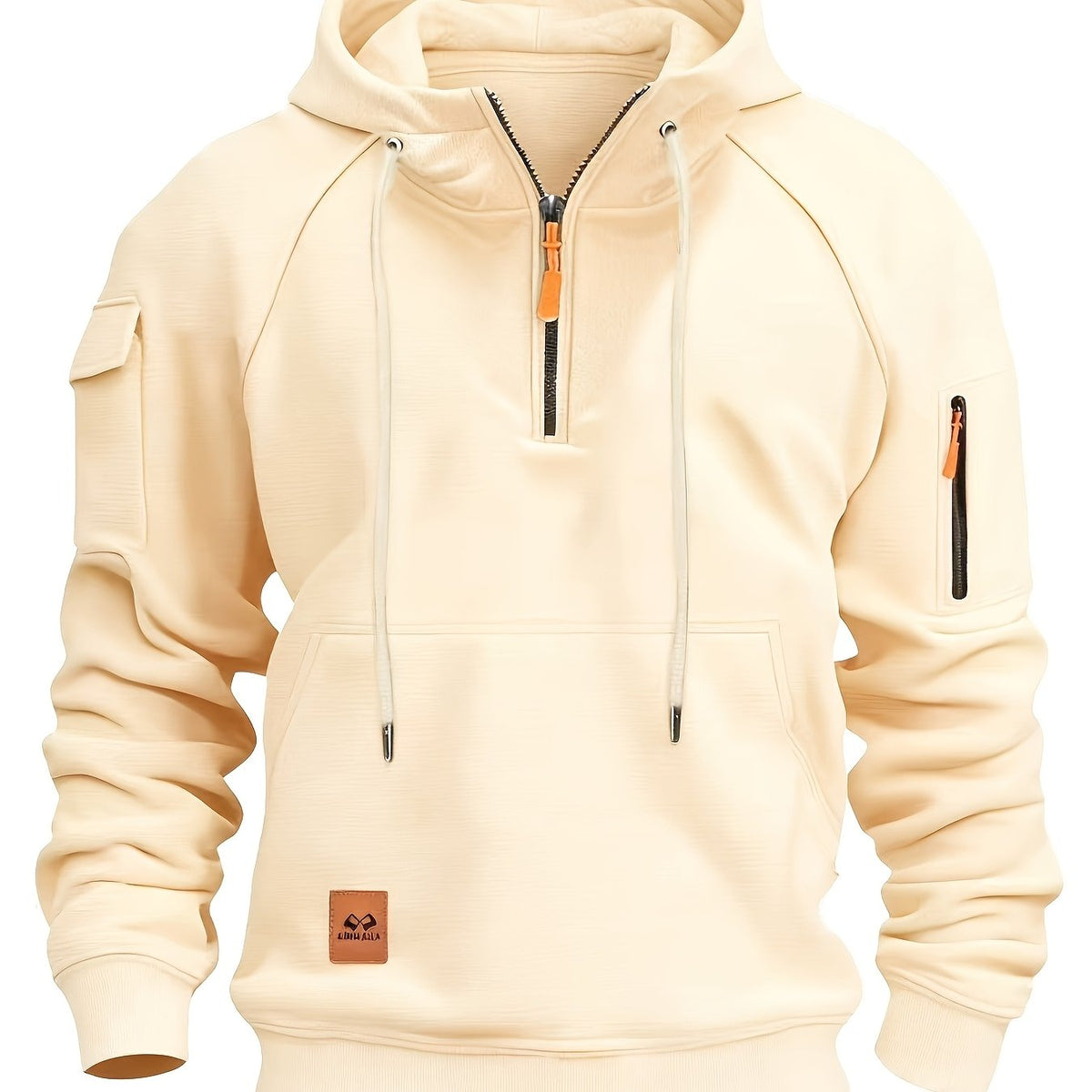 Cream quarter Zip Hoodie for Men