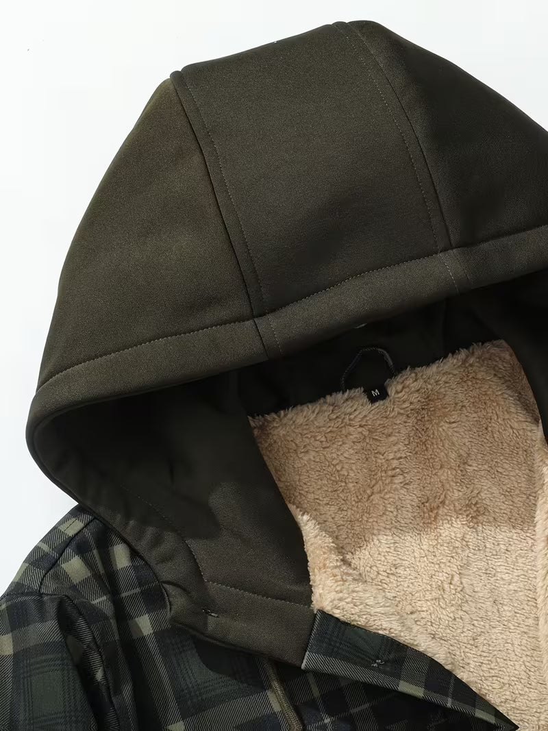 Green Hooded Flannel Shirt Jacket for men, view 19