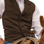 Coffee Brown herringbone Suit Vest for Men with Button Front