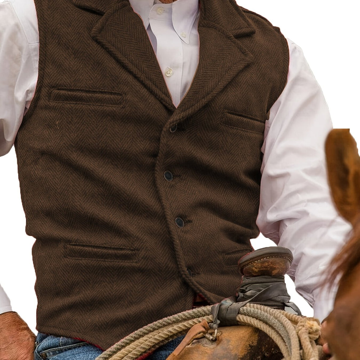 Coffee Brown herringbone Suit Vest for Men with Button Front
