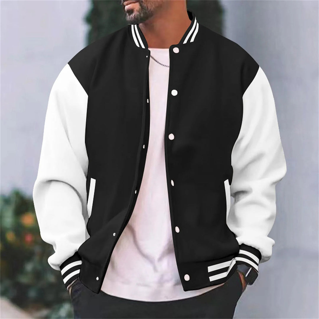 Snap Front Varsity Jacket with Ribbed Trims