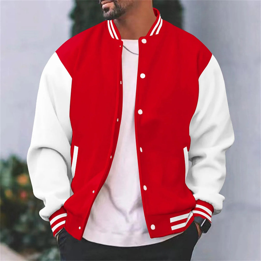 Snap Front Varsity Jacket with Ribbed Trims
