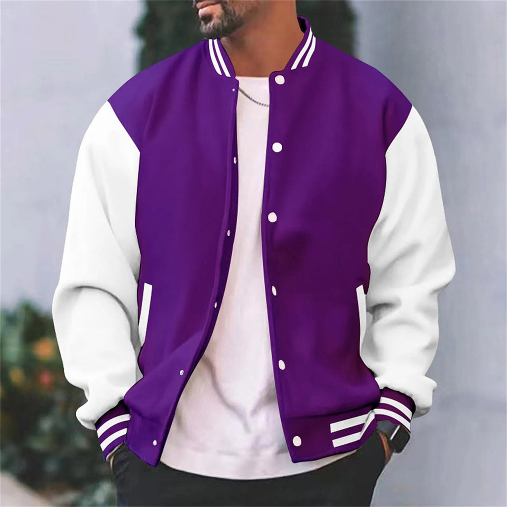 Snap Front Varsity Jacket with Ribbed Trims
