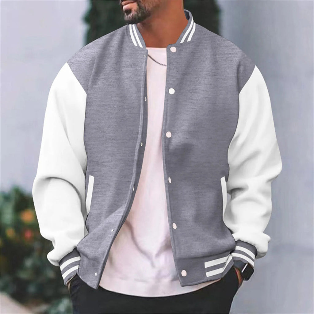 Snap Front Varsity Jacket with Ribbed Trims