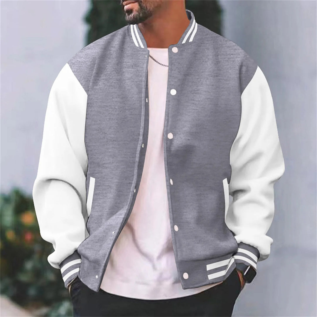 Snap Front Varsity Jacket with Ribbed Trims