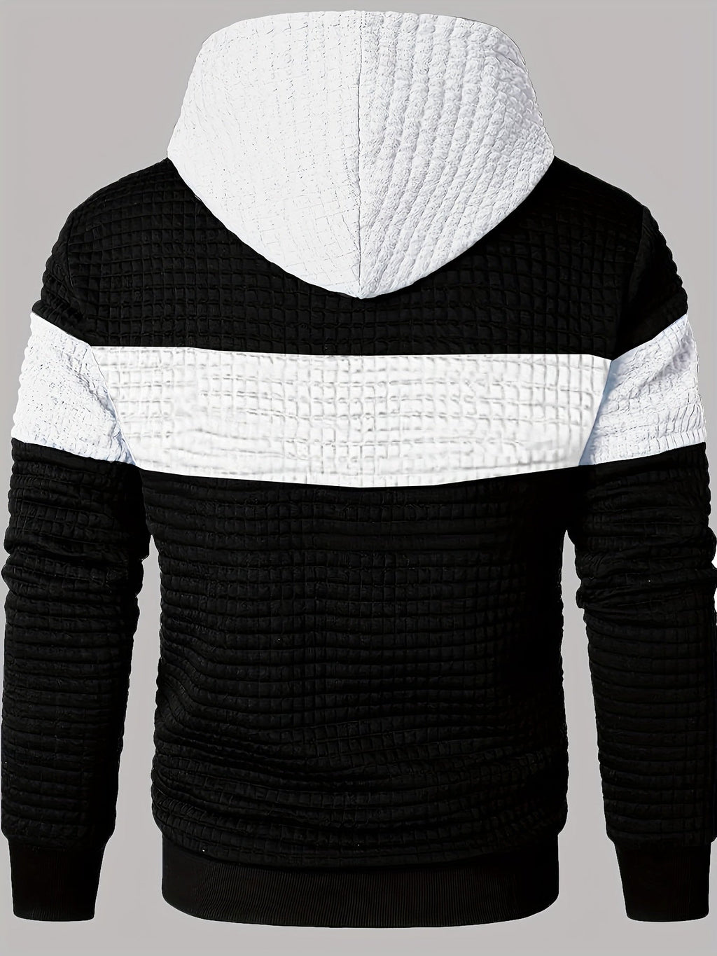 Mens hoodie in White, back view with white hood and stripe
