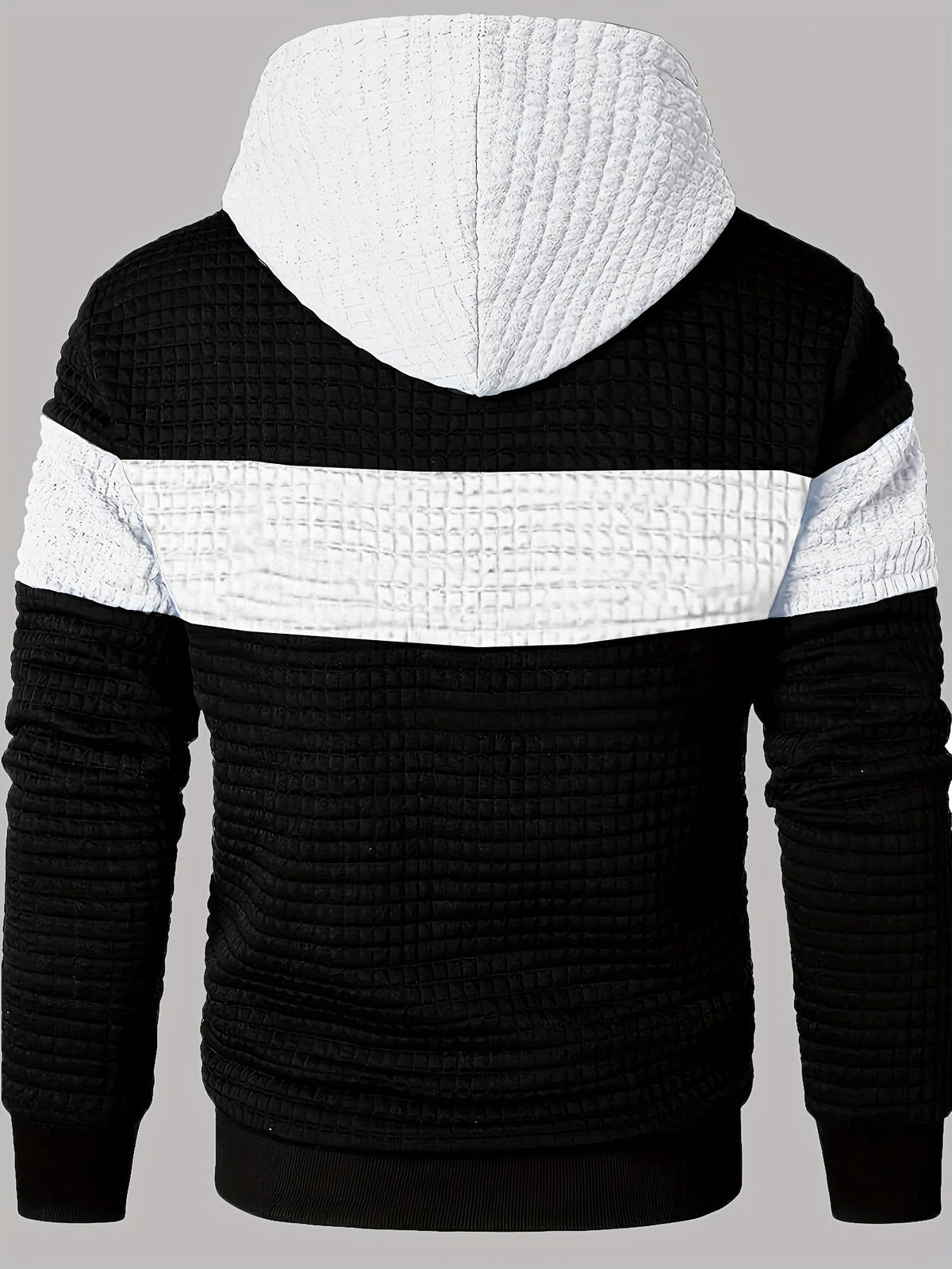Mens hoodie in White, back view with white hood and stripe