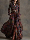 Womens plaid maxi shirt dress in Red, full length, styled with a belt and boots
