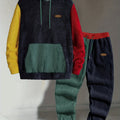 Mens sherpa fleece tracksuit in Navy, hoodie and joggers on a hanger, front