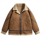 Faux Shearling Aviator Jacket for Men with Wide Collar