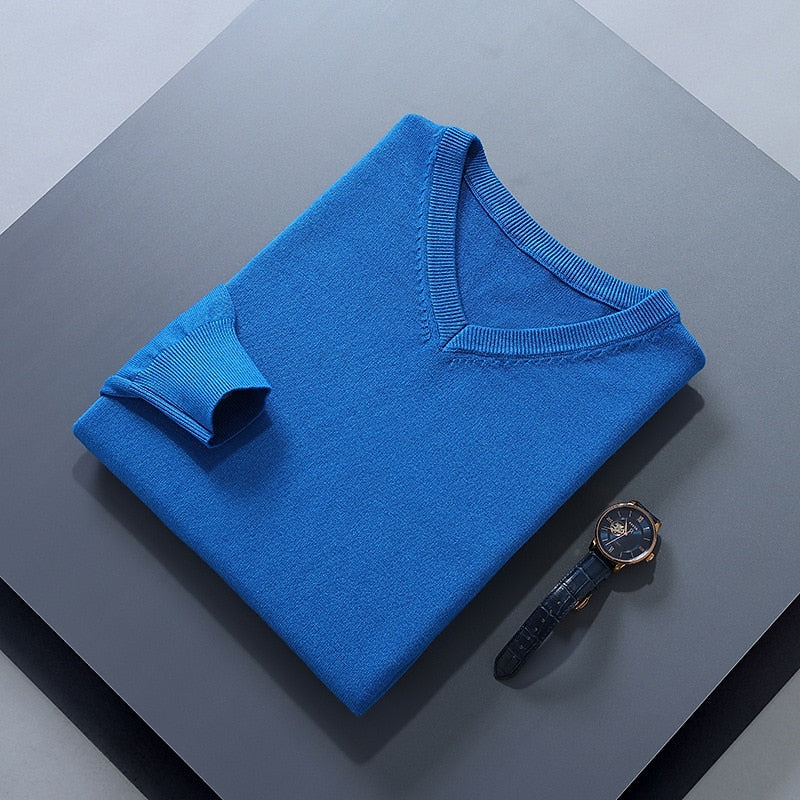 Blue soft Brushed V Neck Sweater for Men