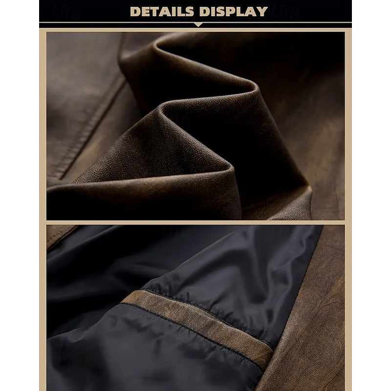 Faux Leather Blazer for Men with Button Front