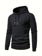 Mens waffle knit hoodie in Black, three-quarter view