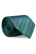 Men's Green Silk Tie Greer with Navy Stripes