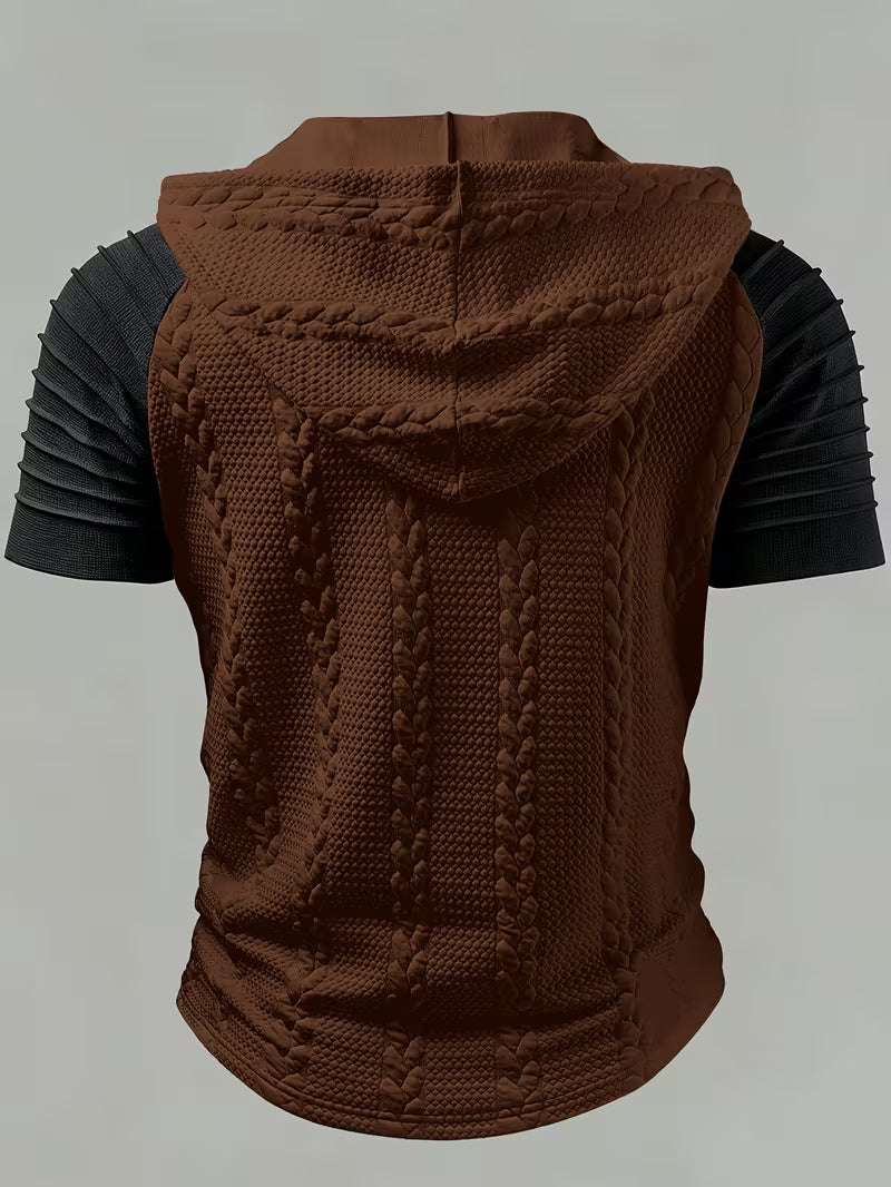 Brown Short Sleeve Knit Hoodie for men, view 7