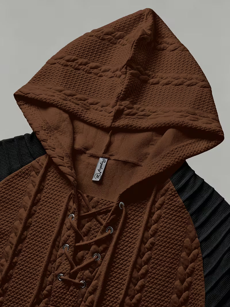 Brown Short Sleeve Knit Hoodie for men, view 8