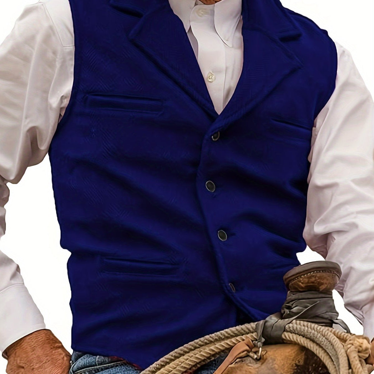 Royal Blue herringbone Suit Vest for Men with Button Front