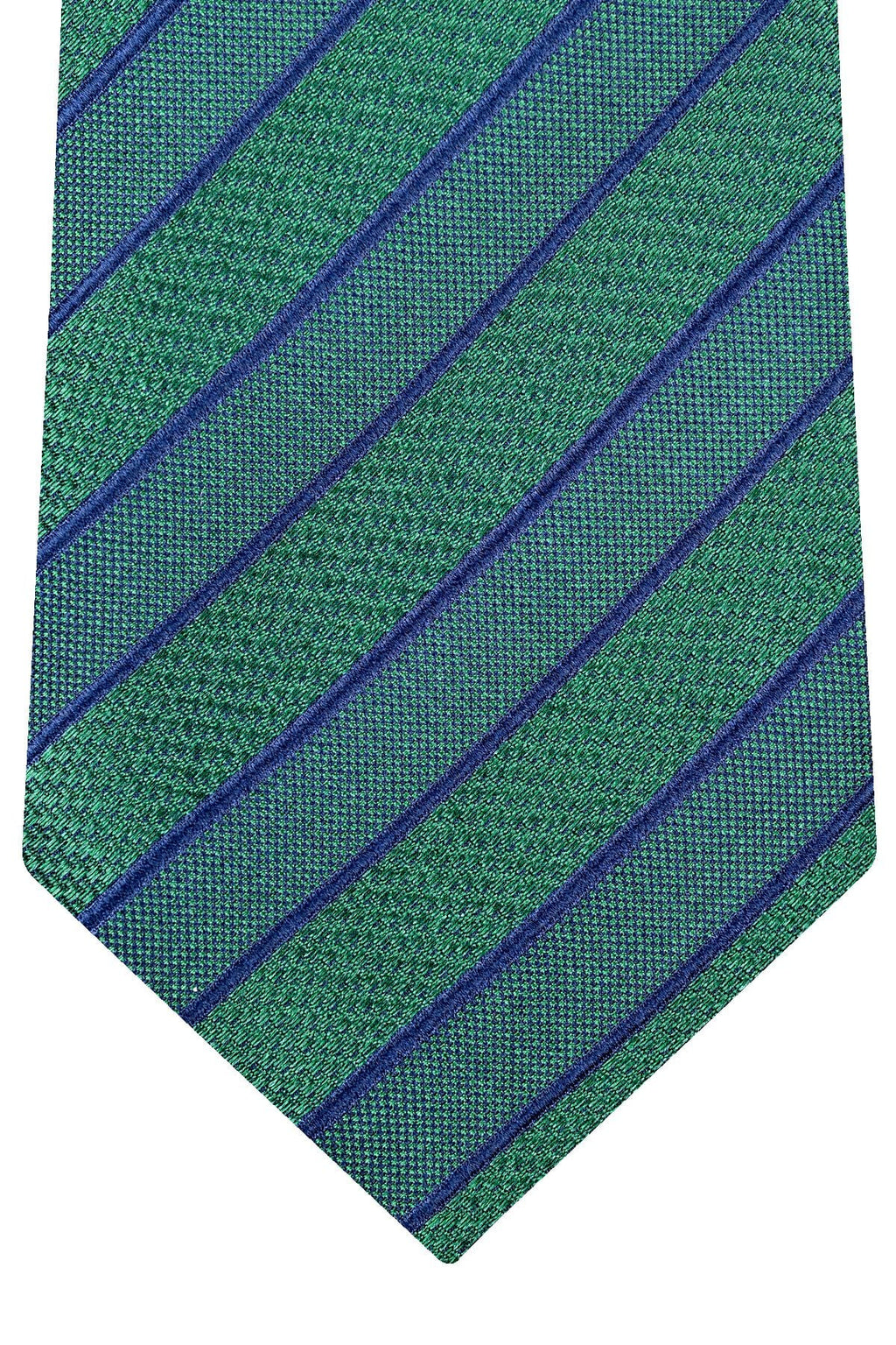 Men's Green Silk Tie Greer with Navy Stripes