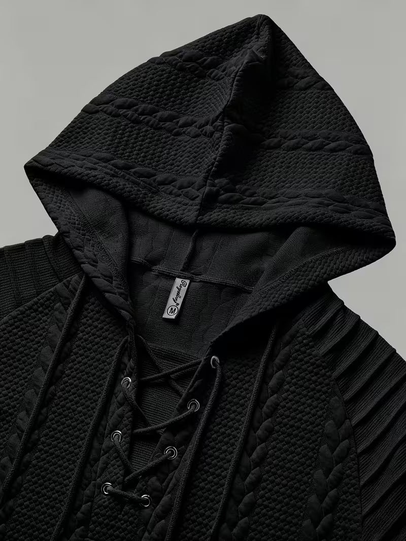 Black Short Sleeve Knit Hoodie for men, view 3