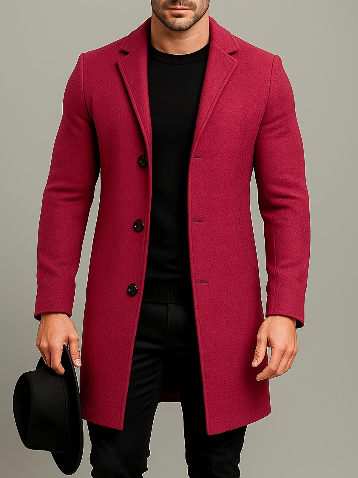 Three Button Overcoat with Notch Lapel