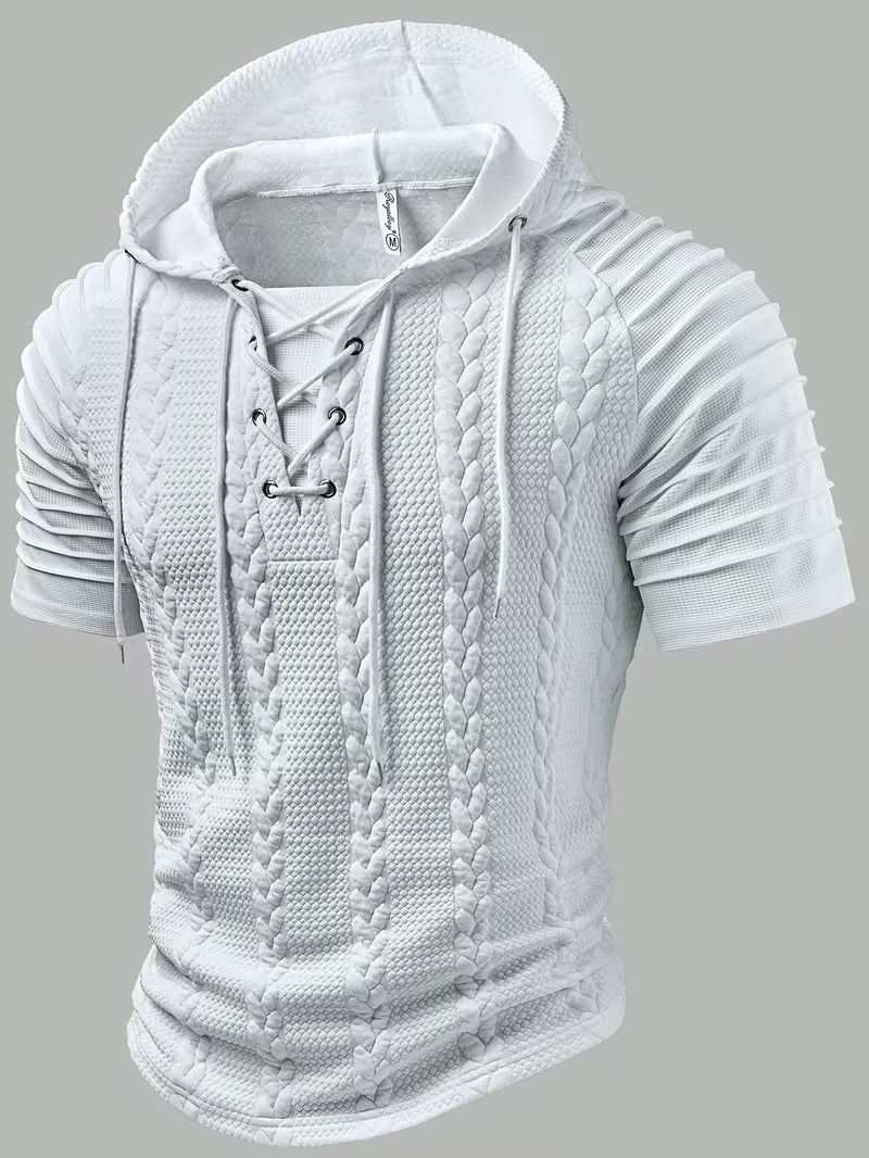 White Short Sleeve Knit Hoodie for men
