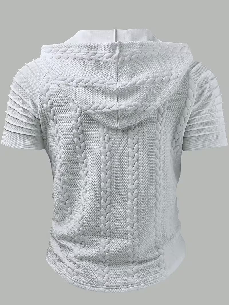 White Short Sleeve Knit Hoodie for men, view 17