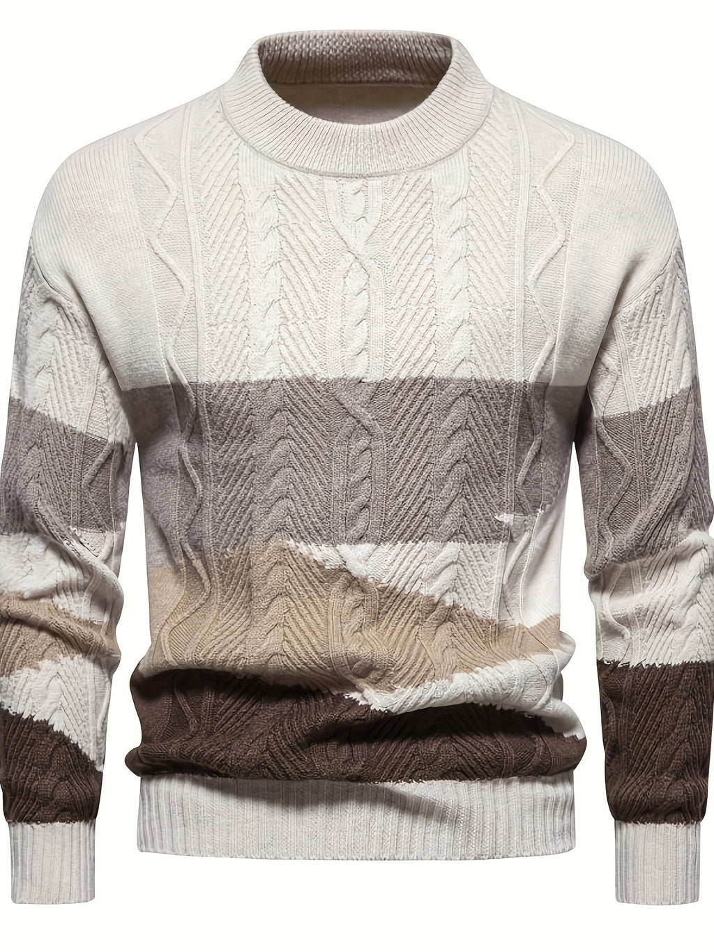 Mens cable knit sweater in Cream, front view, straight on