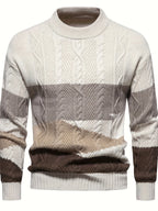 Mens cable knit sweater in Cream, front view, straight on