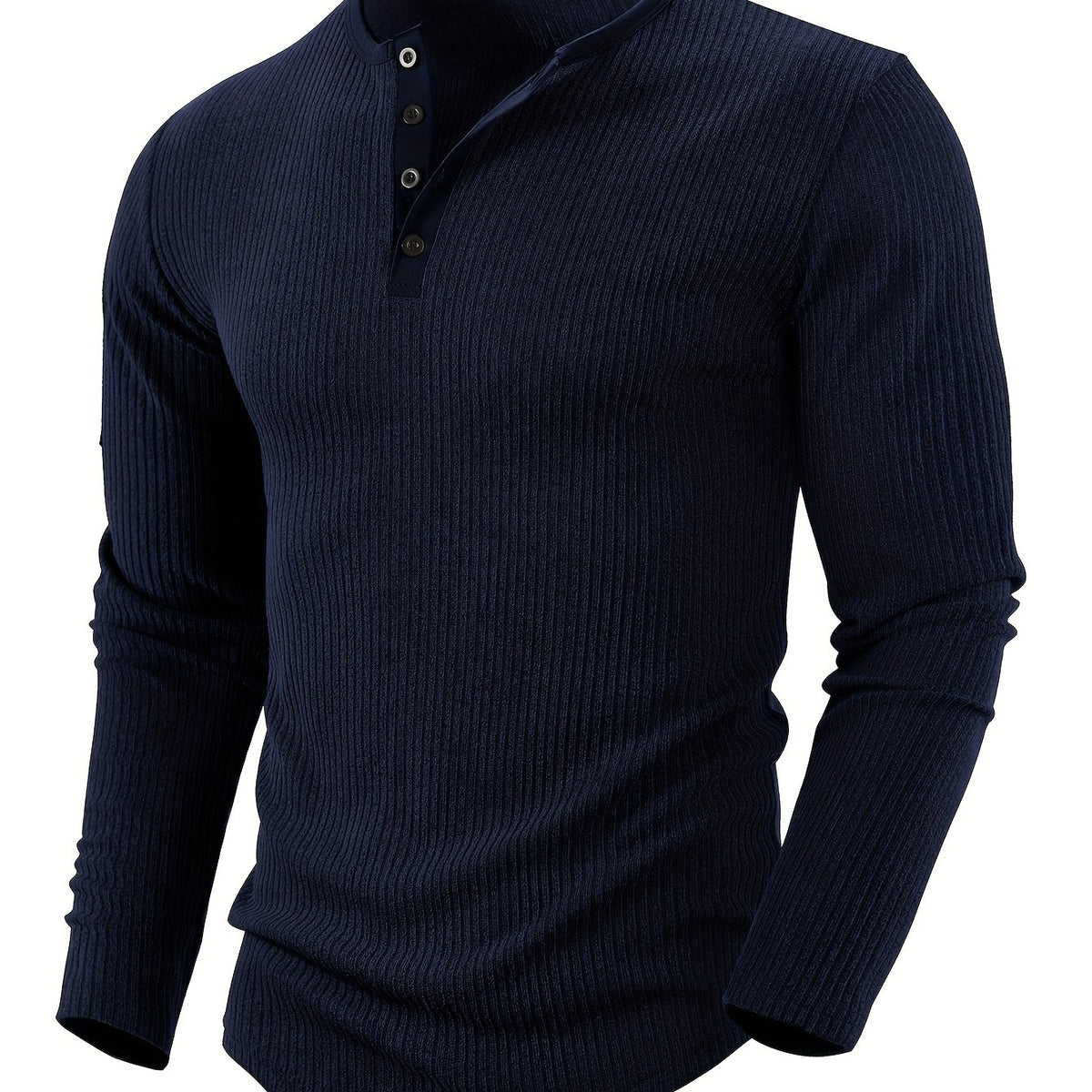 Ribbed Knit Henley Shirt with Button Placket