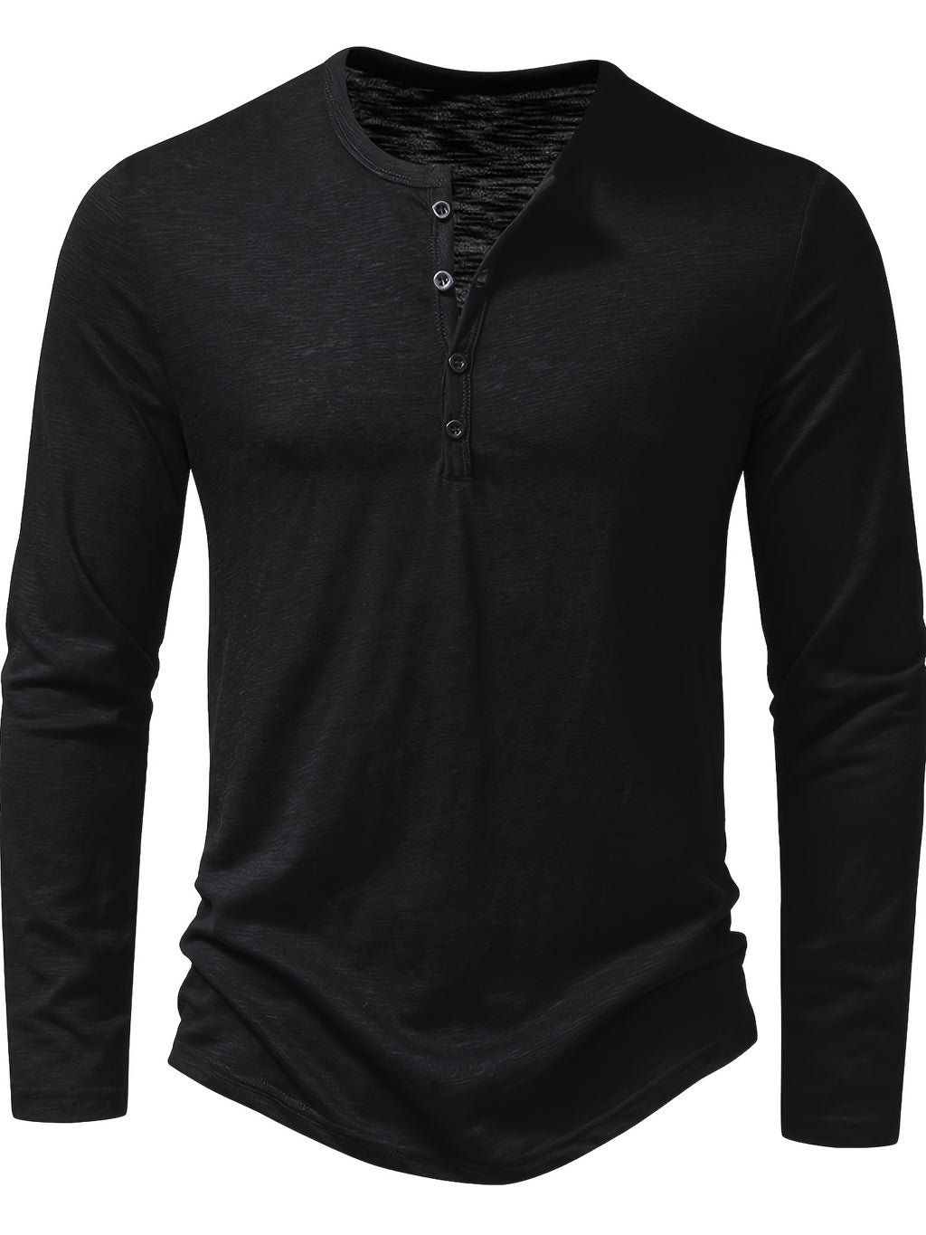 Curved Hem Henley Shirt with Button Placket
