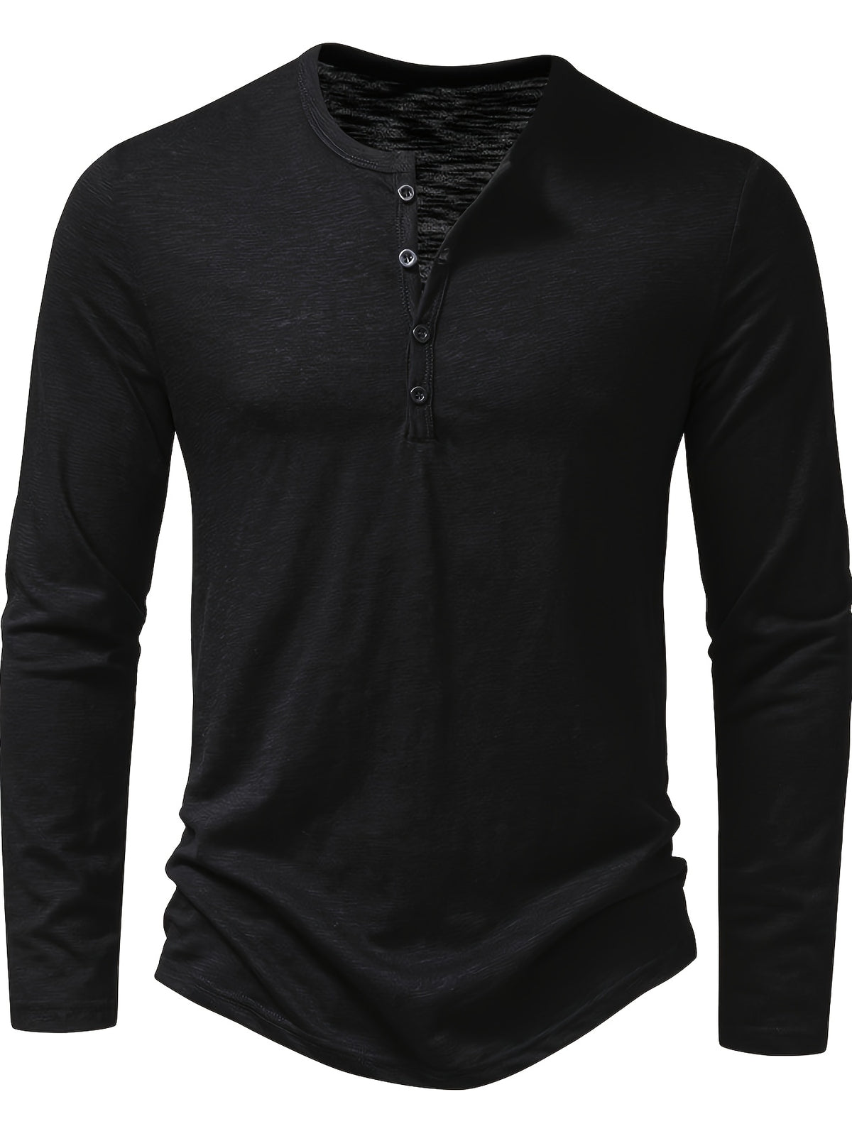Curved Hem Henley Shirt with Button Placket