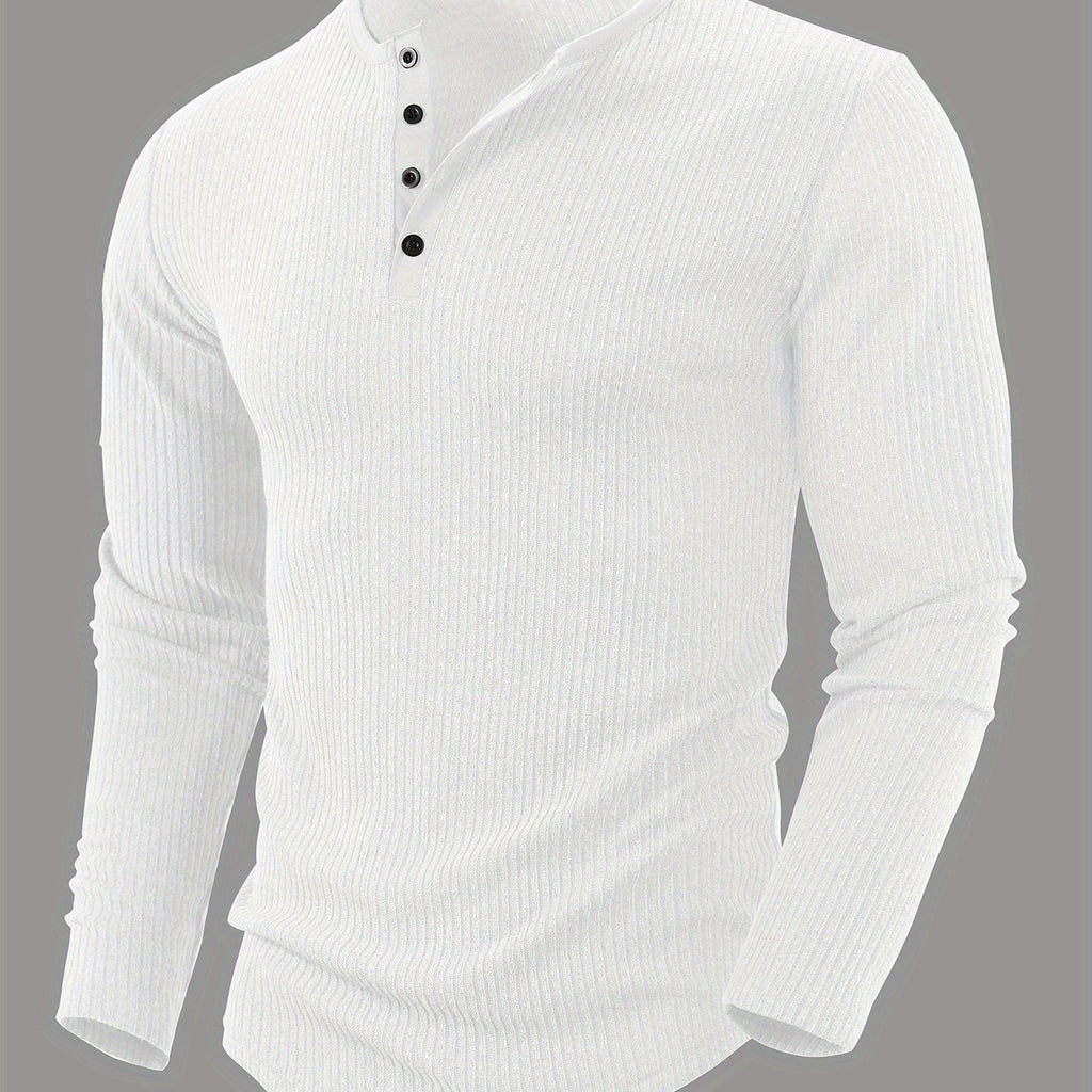 Ribbed Knit Henley Shirt with Button Placket